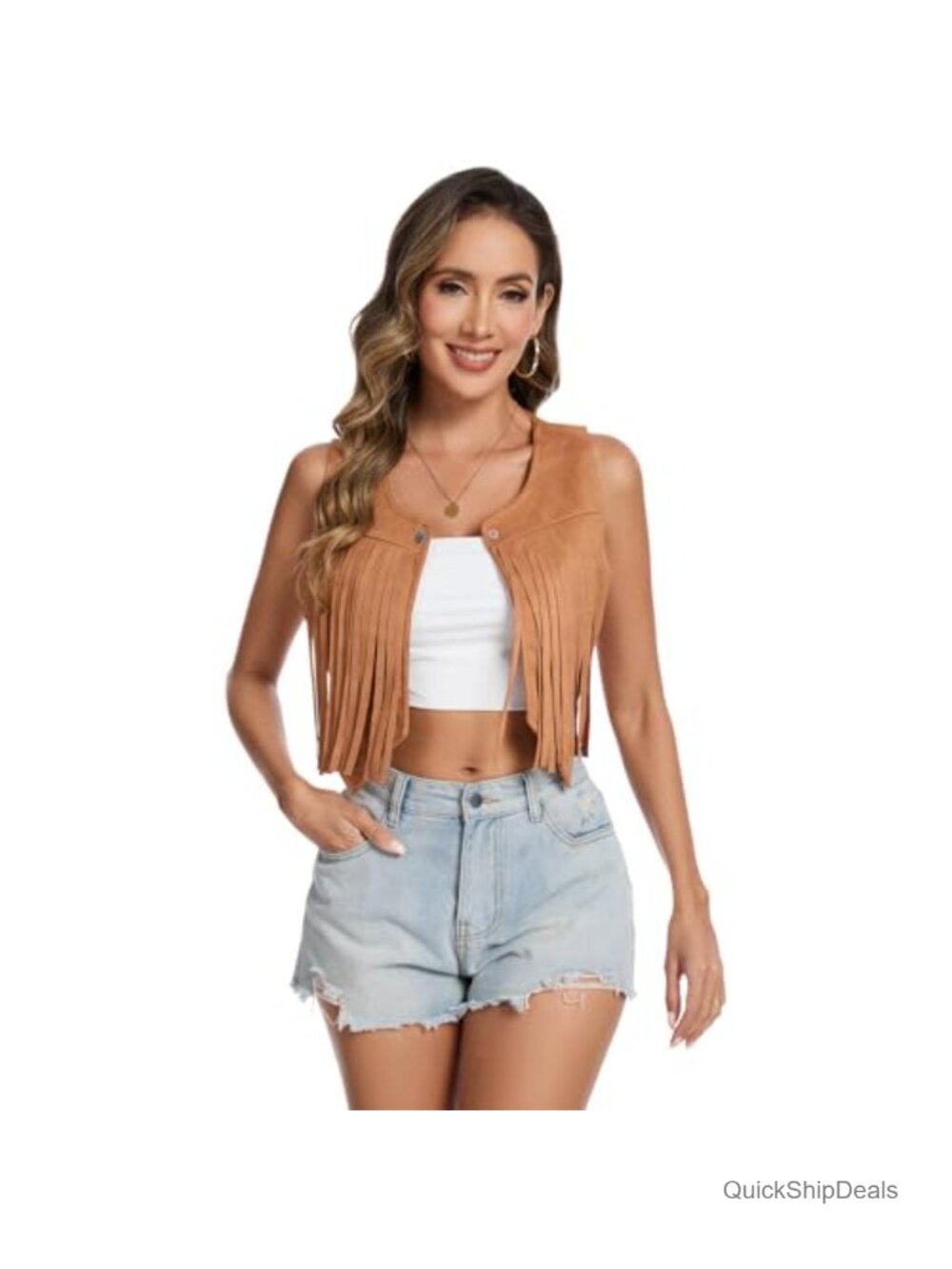 Faux Suede Fringe Vest 70s Hippie Cowgirl Sleeveless Tassel Party